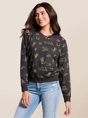 Ariat Essential Pullover Crewneck Sweatshirt XL Gray Cowgirl Novelty Print